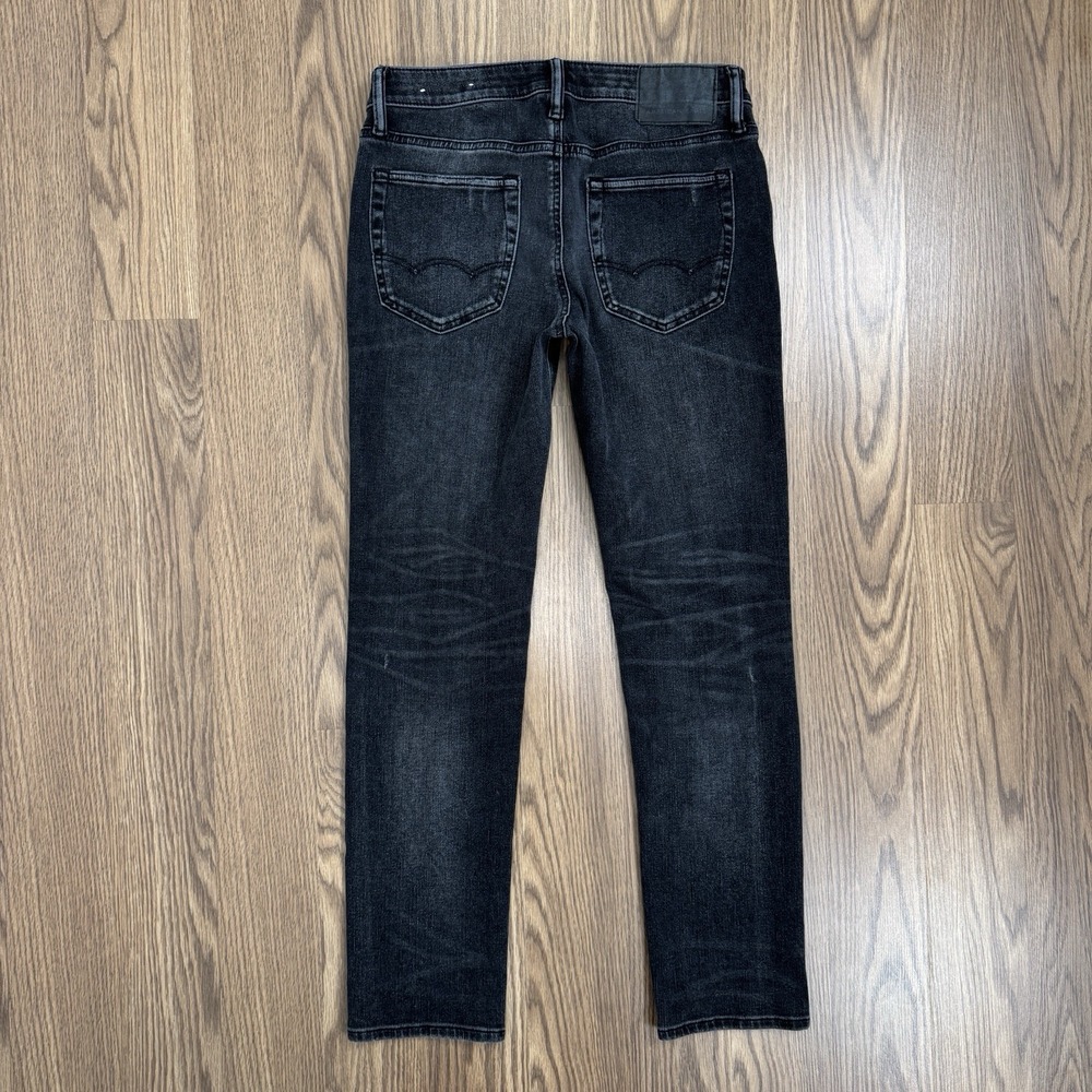 American Eagle Jeans Mens 30x30 Black Slim Low Rise Distressed Ripped Dark Denim - Picture 6 of 16